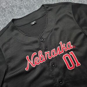 Hype and Vice Nebraska Huskers Baseball Jersey Men's XXL Black Mesh Button Up 01